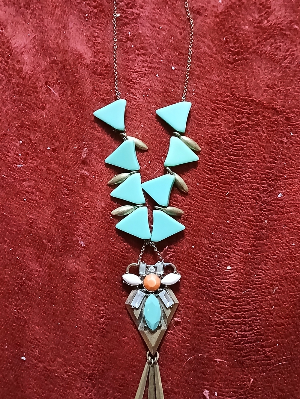 J. Crew Turquoise and Gold Statement Pendant Necklace
